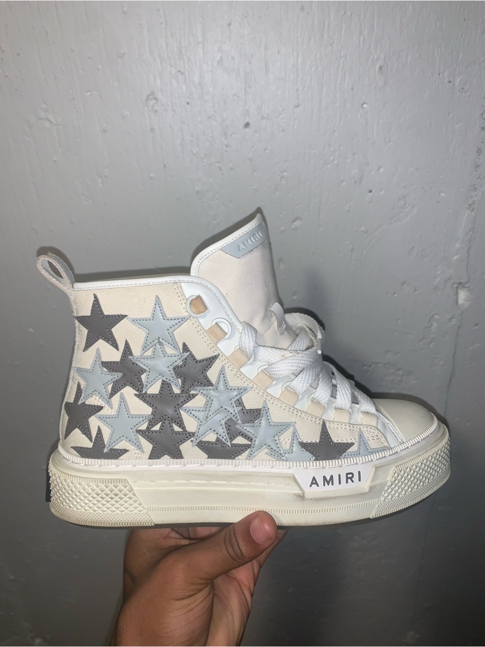 Amiri High-Top Star Canvas Sneaker in Cream and Gray